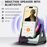 Wireless Induction Speaker with RGB Lights & Phone Stand | 360° Rotating Design